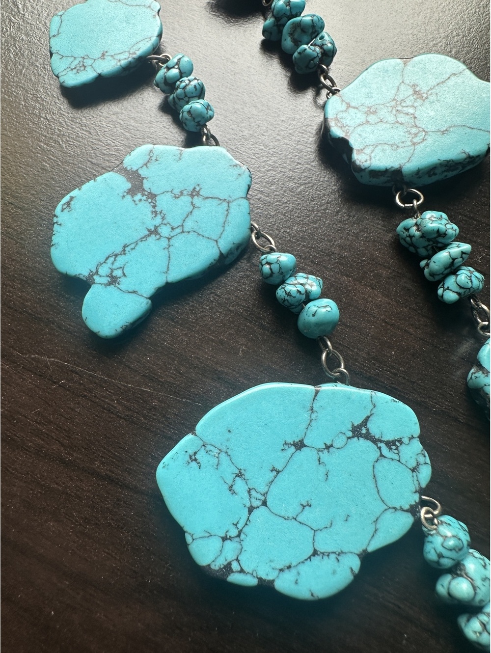 Turquoise Dyed Howlite Freshwater Pearl Statement Necklace Boho Western 22” - Picture 7 of 7